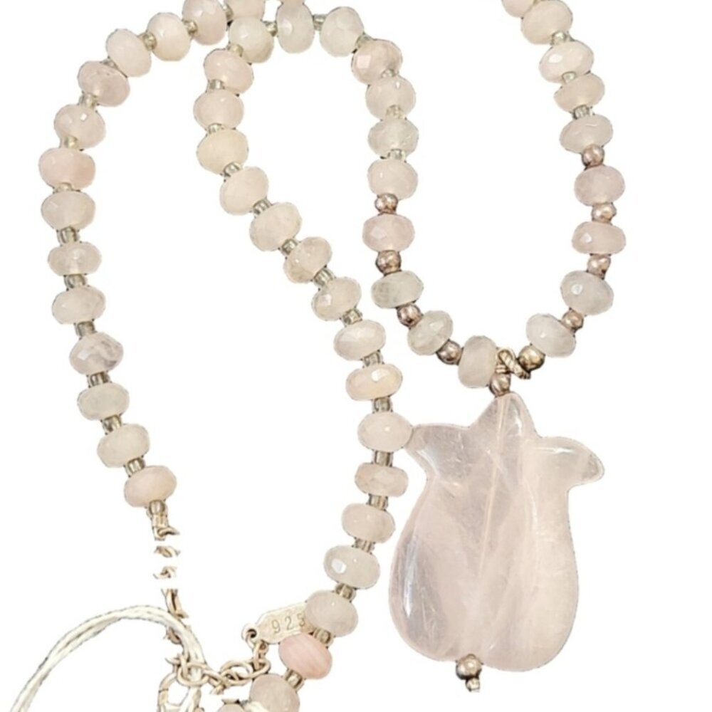 Peyote Bird Rose Quartz Sterling Silver 925 Necklace 95$